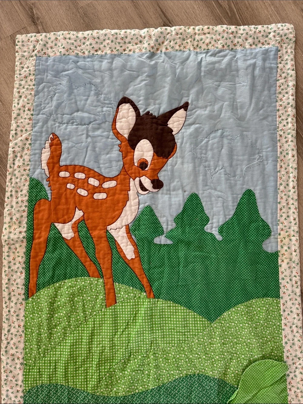 Vintage Quilted Bambi Crib Blanket w/ Corner Pocket Nursery Decor 30 X 43”